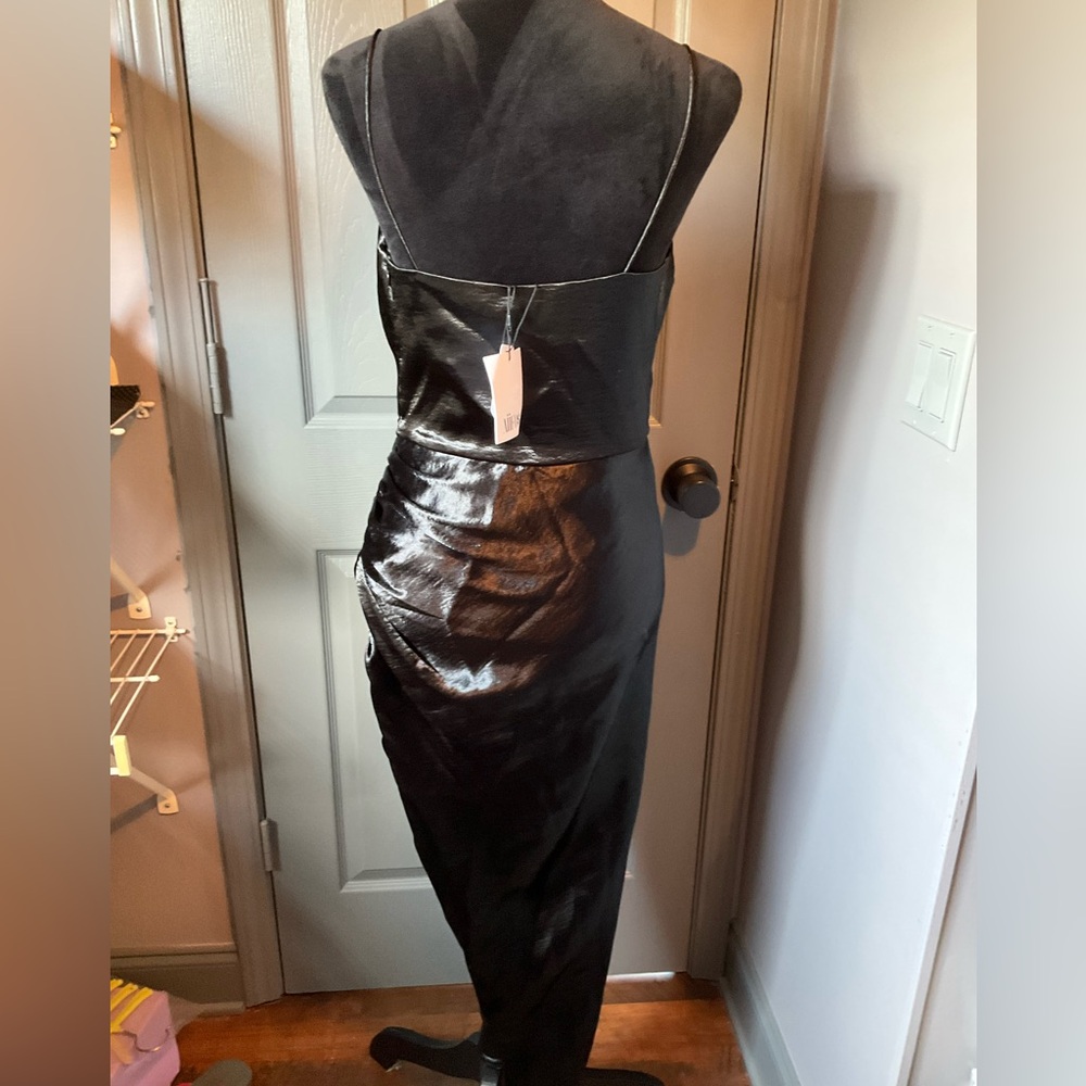 Aiifos Martha Satin Asymmetrical Midi Dress M black metallic - Picture 8 of 11